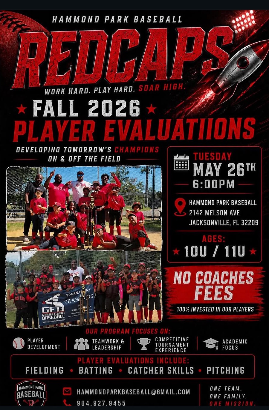RedCaps Fall 2026 Player Evaluations flyer